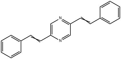 2,5-ビス(2-フェニルエテニル)ピラジン 化学構造式