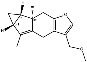 rel-4,5aα*,6,6aα*,6b,7-ヘキサヒドロ-3-メトキシメチル-5,6bβ*-ジメチルシクロプロパ[2,3]インデノ[5,6-b]フラン 化学構造式