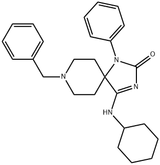 1,3,8-Triazaspiro[4.5]dec-3-en-2-one, 4-(cyclohexylaMino)-1-phenyl-8-(phenylMethyl)- Struktur