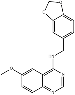 N-(苯并[D][1,3]二氧杂环-5-基甲基)-6-甲氧基喹唑啉-4-胺, 150450-42-3, 结构式