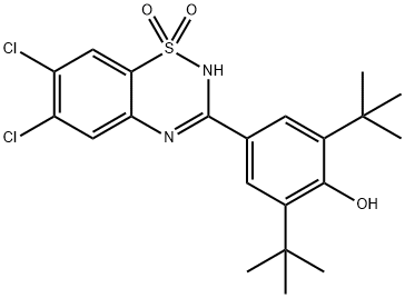 4-(6,7-dichloro-4H-1,2,4-benzothiadiazine-3-yl)-2,6-bis(1,1-dimethylethyl)phenol-S,S-dioxide 化学構造式