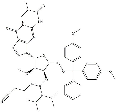 5'-O-(4,4-Dimethoxytrityl)-2'-O-methyl-N-isobutyrylguanosine-3'-(2-cyanoethyl-N,N-diisopropyl)phosphoramidite Structure