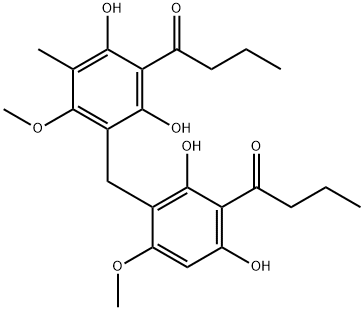 1-[3-[[2,4-ジヒドロキシ-6-メトキシ-5-メチル-3-(1-オキソブチル)フェニル]メチル]-2,6-ジヒドロキシ-4-メトキシフェニル]-1-ブタノン 化学構造式