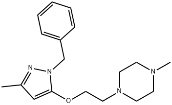 1-[2-[(1-ベンジル-3-メチル-1H-ピラゾール-5-イル)オキシ]エチル]-4-メチルピペラジン 化学構造式