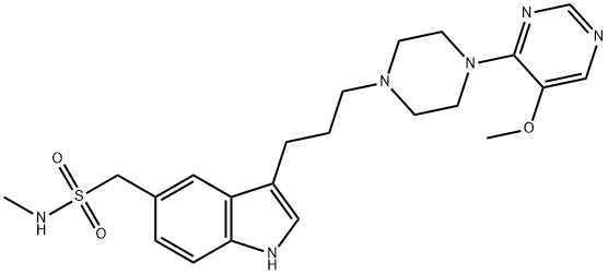 1-[3-[3-[4-(5-methoxypyrimidin-4-yl)piperazin-1-yl]propyl]-1H-indol-5-yl]-N-methyl-methanesulfonamide Struktur