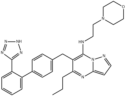 N-(2-(4-Morpholinyl)ethyl)-5-propyl-6-((2'-(1H-tetrazol-5-yl)(1,1'- biphenyl)-4-yl)methyl) pyrazolo(1,5-a)pyrimidin-7-amine Structure