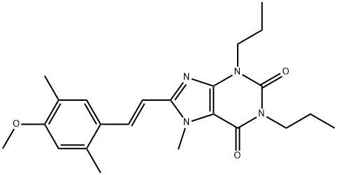 8-[(E)-2-(4-methoxy-2,5-dimethyl-phenyl)ethenyl]-7-methyl-1,3-dipropyl -purine-2,6-dione 结构式