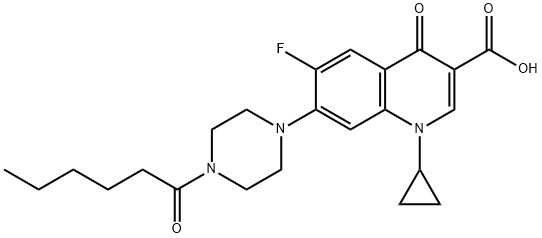 3-Quinolinecarboxylic acid, 1-cyclopropyl-6-fluoro-1,4-dihydro-4-oxo-7-[4-(1-oxohexyl)-1-piperazinyl]- Structure