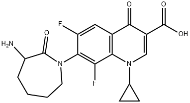 3-Quinolinecarboxylic acid, 7-(3-aminohexahydro-2-oxo-1H-azepin-1-yl)- 1-cyclopropyl-6,8-difluoro-1,4-dihydro-4-oxo- Struktur