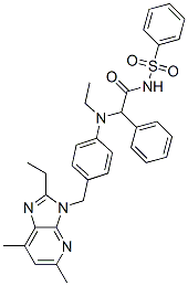 3-((4-(N-(((phenylsulfonyl)carbamoyl)phenylmethyl)-N-ethylamino)phenyl)methyl)-5,7-dimethyl-2-ethyl-3H-imidazo(4,5-b)pyridine Structure