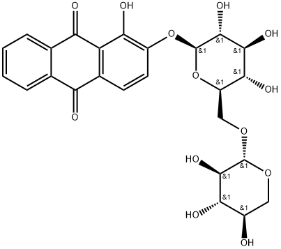 1-hydroxy-2-[(6-O-beta-D-xylopyranosyl-beta-D-glucopyranosyl)oxy]anthraquinone Structure