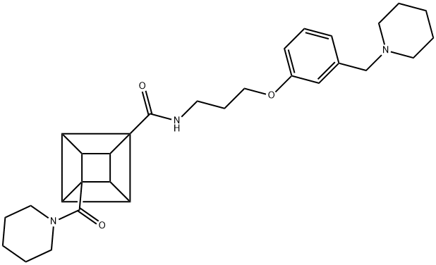 N-(3-(3-piperidinomethylphenoxy)propyl)-4-piperidinocarbonylpentacyclo(4.2.0.0(2,5).0(3,8).0(4,7))octane carboxamide Structure