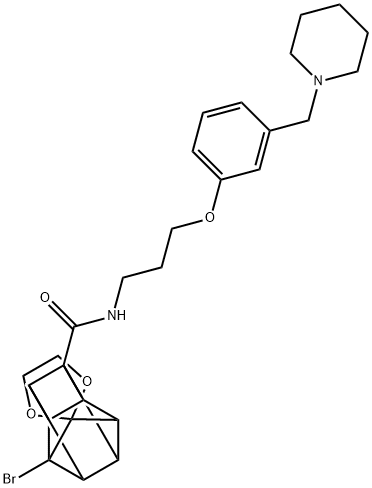 N-(3'-(3'-piperidinomethylphenoxy)propyl)-1-bromo-9,9-ethylenedioxypentacyclo(4.3.0.0(2,5).0(3,8).0(4,7)nonane)-4-carboxamide Struktur