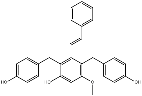 5-methoxy-3-(2-phenylethenyl)-2,4-bis(4-hydroxybenzyl)phenol Structure