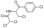 (±)-2,2-ジクロロ-N-[p-クロロ-α-(クロロメチル)フェナシル]アセトアミド 化学構造式