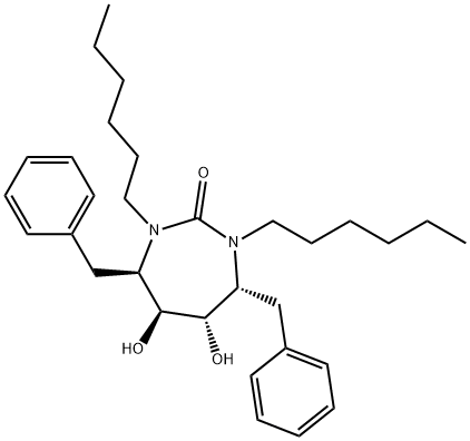 (4R,5S,6S,7R)-4,7-dibenzyl-1,3-dihexyl-5,6-dihydroxy-1,3-diazepan-2-on e Structure