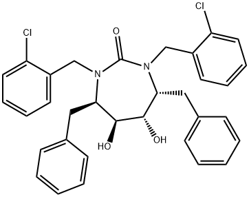 2H-1,3-Diazepin-2-one, 1,3-bis[(2-chlorophenyl)methyl]hexahydro-5,6-di hydroxy-4,7-bis(phenylmethyl)-, (4R,5S,6S,7R)-,153182-55-9,结构式