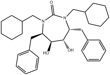 4α,7β-ジベンジル-5α,6β-ジヒドロキシ-1,3-ビス(シクロヘキシルメチル)ヘキサヒドロ-2H-1,3-ジアゼピン-2-オン 化学構造式
