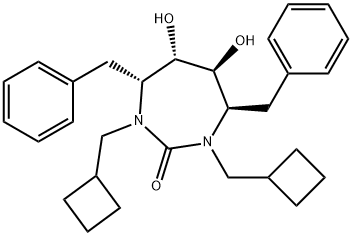 (4R,5S,6S,7R)-4,7-dibenzyl-1,3-bis(cyclobutylmethyl)-5,6-dihydroxy-1,3 -diazepan-2-one Structure
