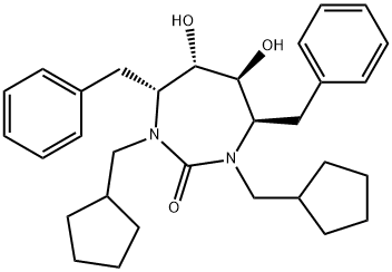 2H-1,3-Diazepin-2-one, 1,3-bis(cyclopentylmethyl)hexahydro-5,6-dihydro xy-4,7-bis(phenylmethyl)-, (4R,5S,6S,7R)-,153183-25-6,结构式