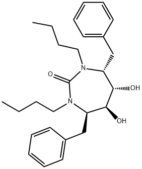 (4R,5S,6S,7R)-4,7-dibenzyl-1,3-dibutyl-5,6-dihydroxy-1,3-diazepan-2-on e 结构式