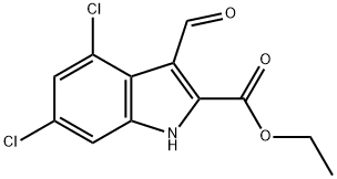 4,6-二氯-3-甲酰基-1H-吲哚-2-甲酸乙酯, 153435-96-2, 结构式