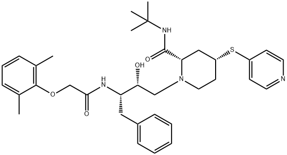 N-tert-ブチル-1-[(2R,3S)-3-ベンジル-2-ヒドロキシ-3-[[(2,6-ジメチルフェノキシ)アセチル]アミノ]プロピル]-4α-(4-ピリジニルチオ)ピペリジン-2α-カルボアミド 化学構造式