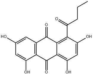 2,4,5,7-Tetrahydroxy-1-(1-oxobutyl)-9,10-anthracenedione Struktur