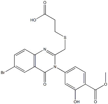 3-[[6-bromo-3-(3-hydroxy-4-methoxycarbonyl-phenyl)-4-oxo-quinazolin-2- yl]methylsulfanyl]propanoic acid Structure