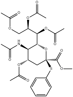 5-乙酰氨基-4,7,8,9-四-O-乙酰基-3,5-双脱氧-2-S-苯基-2-硫代-D-甘油-D-半乳-2-NONULOPYRANOSYLONATE甲酯, 155155-64-9, 结构式