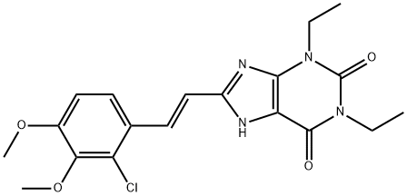1H-Purine-2,6-dione, 3,7-dihydro-8-(2-(2-chloro-3,4-dimethoxyphenyl)et henyl)-1,3-diethyl-, (E)- 结构式