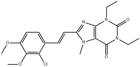 1H-Purine-2,6-dione, 3,7-dihydro-8-(2-(2-chloro-3,4-dimethoxyphenyl)et henyl)-1,3-diethyl-7-methyl-, (E)-,155271-43-5,结构式