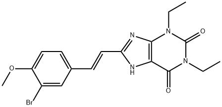 1H-Purine-2,6-dione, 3,7-dihydro-8-(2-(3-bromo-4-methoxyphenyl)ethenyl )-1,3-diethyl-, (E)- Structure