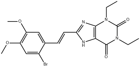 1H-Purine-2,6-dione, 3,7-dihydro-8-(2-(2-bromo-4,5-dimethoxyphenyl)eth enyl)-1,3-diethyl-, (E)- Struktur