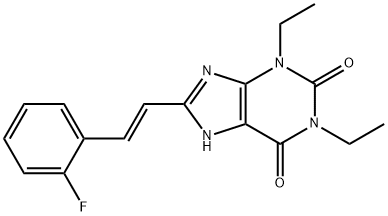 1H-Purine-2,6-dione, 3,7-dihydro-1,3-diethyl-8-(2-(2-fluorophenyl)ethe nyl)-, (E)- Structure