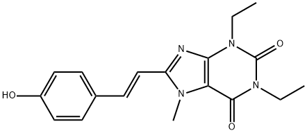 1H-Purine-2,6-dione, 3,7-dihydro-1,3-diethyl-8-(2-(4-hydroxyphenyl)eth enyl)-7-methyl-, (E)- Structure