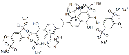 2,2'-[(1-Methyl-1,2-ethanediyl)bis[imino(6-fluoro-1,3,5-triazine-4,2-diyl)imino     (1-hydroxy-3-sulfo-6,2-naphthalenediyl)azo]]bis[5-methoxy-1,4-benzenedisulfonic acid] sodium salt Structure