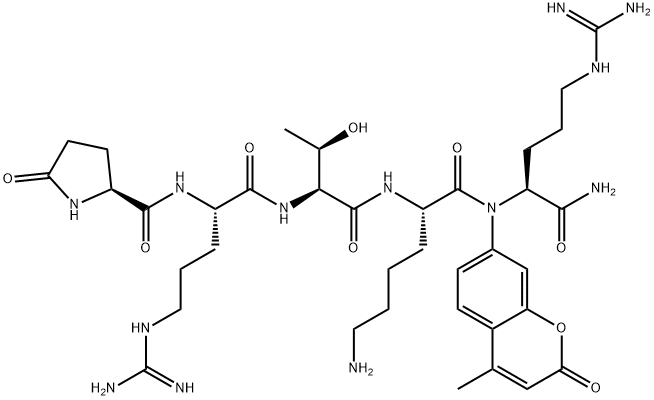 L-PYROGLUTAMYL-L-ARGINYL-L-THREONYL-L-LYSYL-L-ARGININE 4-METHYLCOUMARYL-7-AMIDE Structure