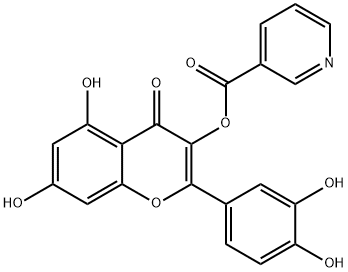 3-ピリジンカルボン酸2-(3,4-ジヒドロキシフェニル)-5,7-ジヒドロキシ-4-オキソ-4H-1-ベンゾピラン-3-イル 化学構造式