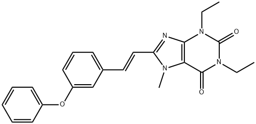 1H-Purine-2,6-dione, 3,7-dihydro-1,3-diethyl-7-methyl-8-(2-(3-phenoxyp henyl)ethenyl)-, (E)-,155814-36-1,结构式