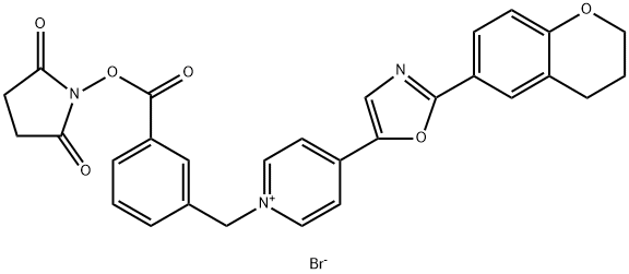 1-[3-(SUCCINIMIDYLOXYCARBONYL)BENZYL]-4-[2-(3,4-DIHYDRO-2H-1-BENZOPYRAN-6-YL)-5-OXAZOLYL]PYRIDINIUM BROMIDE Struktur