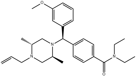 (+)-4-[(ΑR)-Α-((2S,5R)-4-烯丙基-2,5-二甲基-1-哌嗪基)-3-甲氧基苄基]-N,N-二乙基苯酰胺,156727-74-1,结构式