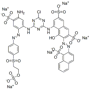 2,7-Naphthalenedisulfonic acid, 4-4-5-amino-4-sulfo-2-4-2-(sulfooxy)ethylsulfonylphenylazophenylamino-6-chloro-1,3,5-triazin-2-ylamino-5-hydroxy-6-(1-sulfo-2-naphthalenyl)azo-, sodium salt Structure