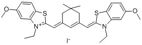 158320-43-5 3-ETHYL-2-[(3-([3-ETHYL-5-METHOXY-1,3-BENZOTHIAZOL-2(3H)-YLIDENE]METHYL)-5,5-DIMETHYL-2-CYCLOHEXEN-1-YLIDENE)METHYL]-5-METHOXY-1,3-BENZOTHIAZOL-3-IUM IODIDE