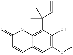 8-(1,1-Dimethyl-2-propenyl)-7-hydroxy-6-methoxy-2H-1-benzopyran-2-one 结构式