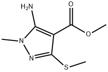 1H-Pyrazole-4-carboxylicacid,5-amino-1-methyl-3-(methylthio)-,methylester(9CI) 化学構造式