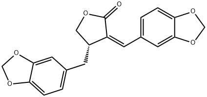 (S)-4-(1,3-Benzodioxol-5-ylmethyl)-3-[(Z)-1,3-benzodioxol-5-ylmethylene]dihydro-2(3H)-furanone 结构式