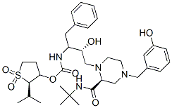 [(2R,3R)-1,1-dioxo-2-propan-2-yl-thiolan-3-yl] N-[(2S,3R)-3-hydroxy-4- [(2S)-4-[(3-hydroxyphenyl)methyl]-2-(tert-butylcarbamoyl)piperazin-1-y l]-1-phenyl-butan-2-yl]carbamate Structure