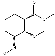 Cyclohexanecarboxylic acid, 3-(hydroxyimino)-2-methoxy-, methyl ester, (1S-cis)- (9CI) Struktur