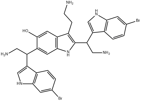 2,6-bis[2-amino-1-(6-bromo-1H-indol-3-yl)ethyl]-3-(2-aminoethyl)-1H-in dol-5-ol,159903-67-0,结构式